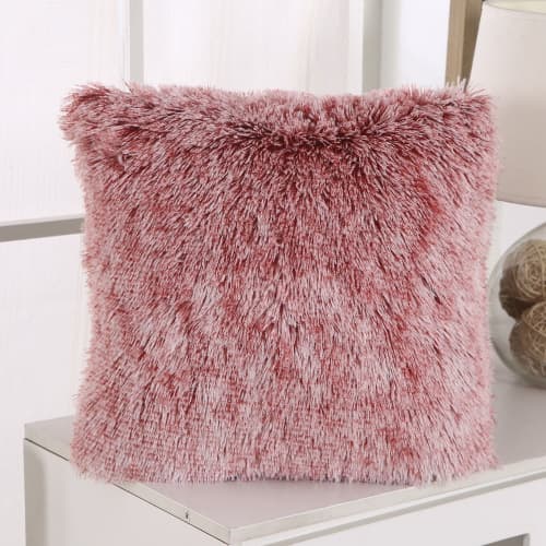 Fluffy Plush Cushion Cover, Wine red